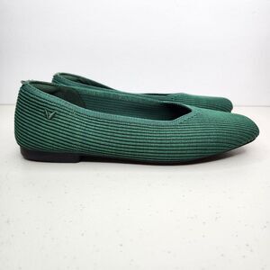 Vivaia Margot 2.0 Square-Toe V-Cut Flats, Forest Green Size EU 38.5 US 7.5